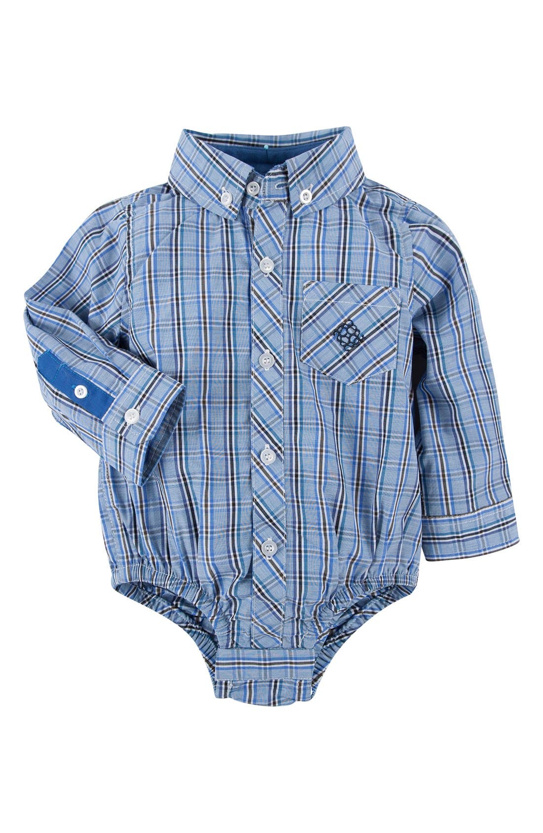 Andy & Evan 'Shirtzie' Check Chambray Bodysuit (Baby Boys) Nordstrom