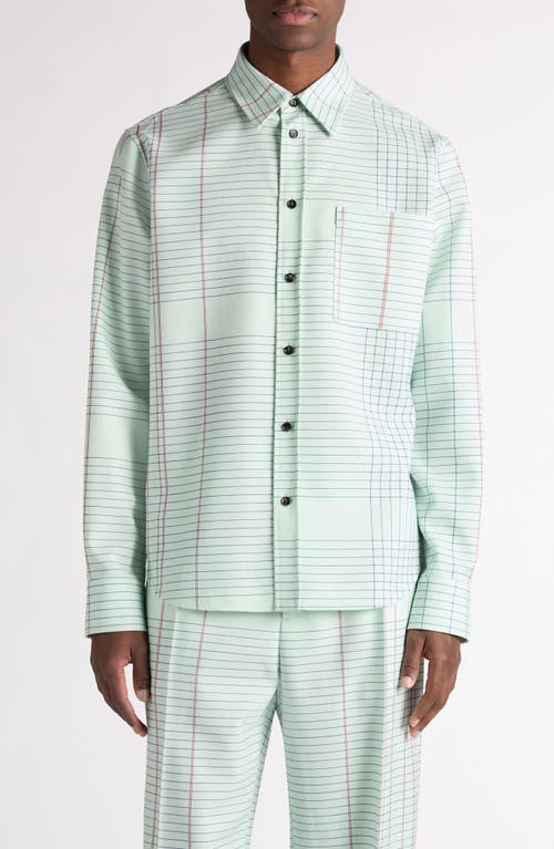 Shop Bottega Veneta Notebook Wool Twill Button-up Shirt In 3883 Dewdrop/pink/blue