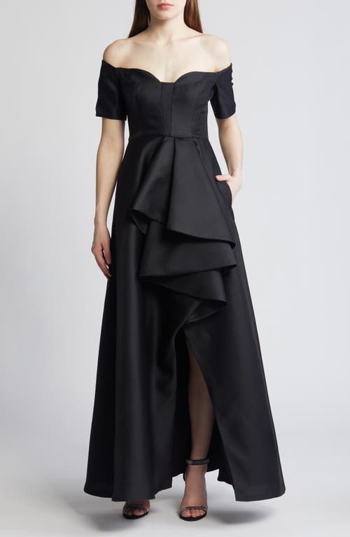 Serafina Off the Shoulder High-Low Gown in Noir Passion