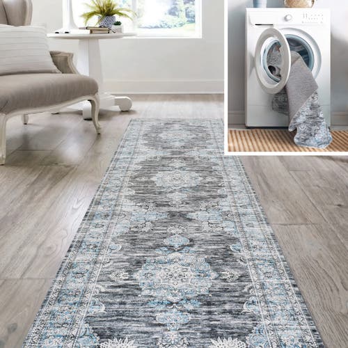 Jonathan Y Bausch Bohemian Distressed Chenille Machine-washable Area Rug In Dark Gray/yellow