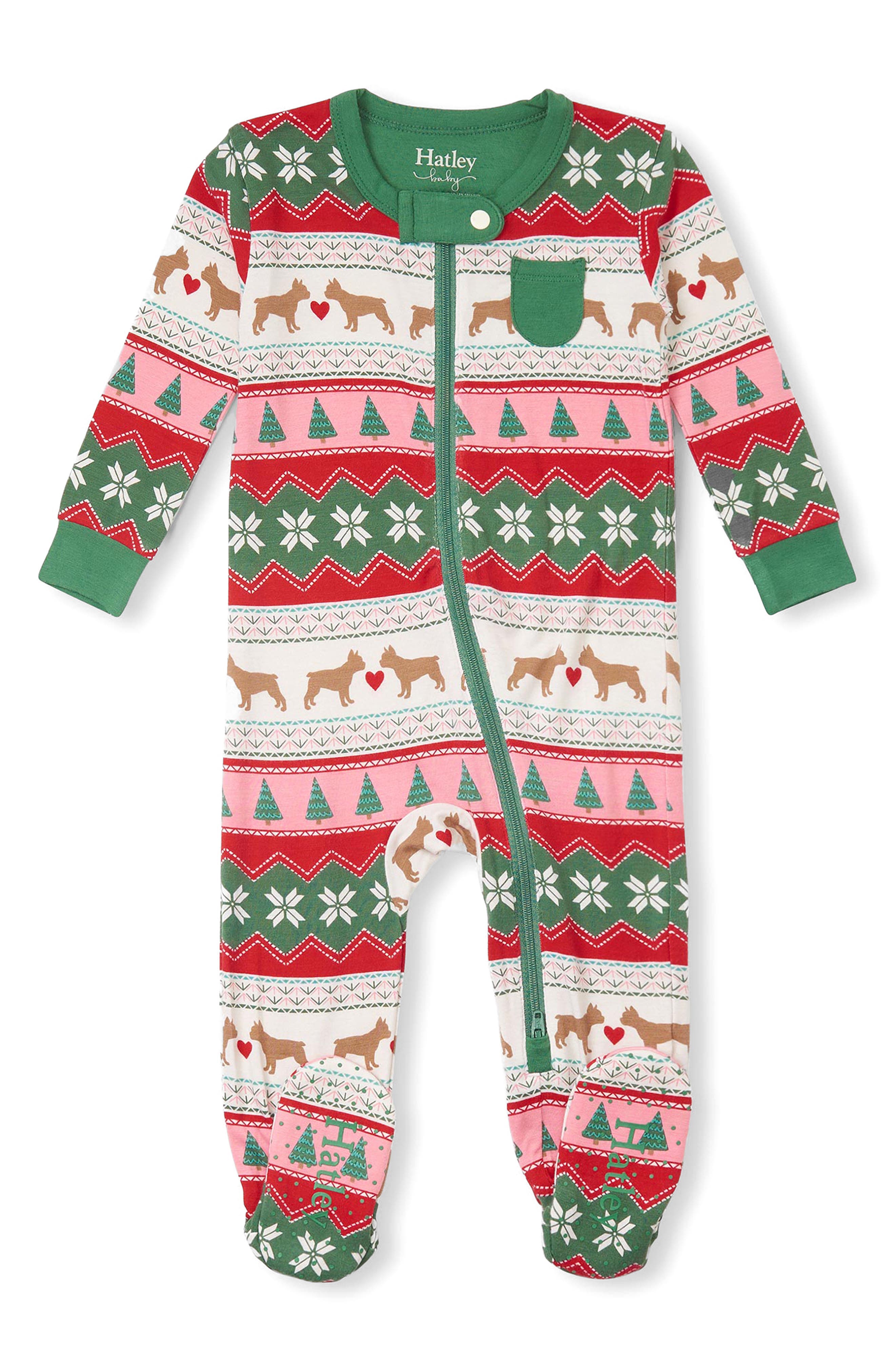 Hatley Puppy Hearts Fair Isle Print Zip Footie in Natural 