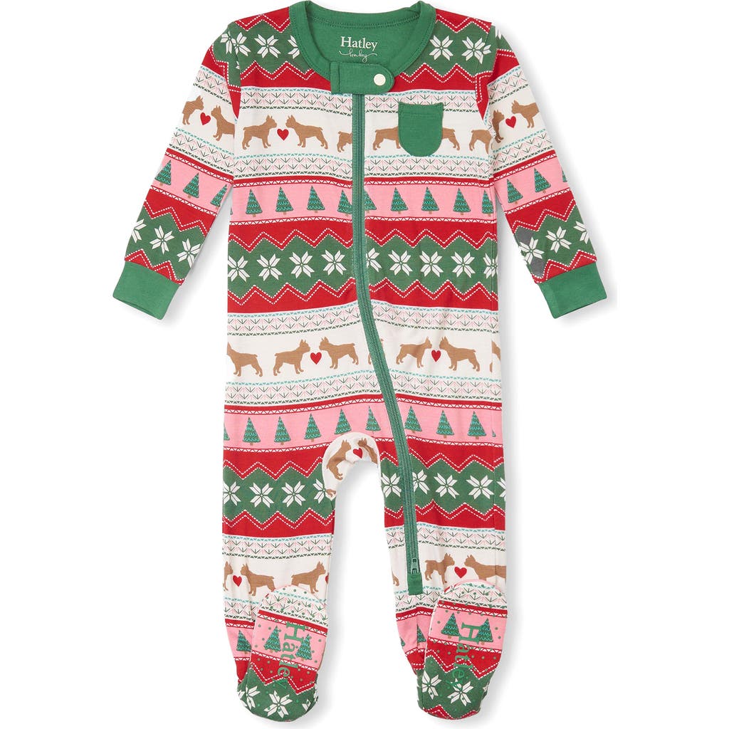 Hatley Puppy Hearts Fair Isle Print Zip Footie in Natural