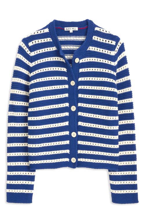 Shop Alex Mill Haley Stripe Cotton Cardigan In Deep Royal/ivory