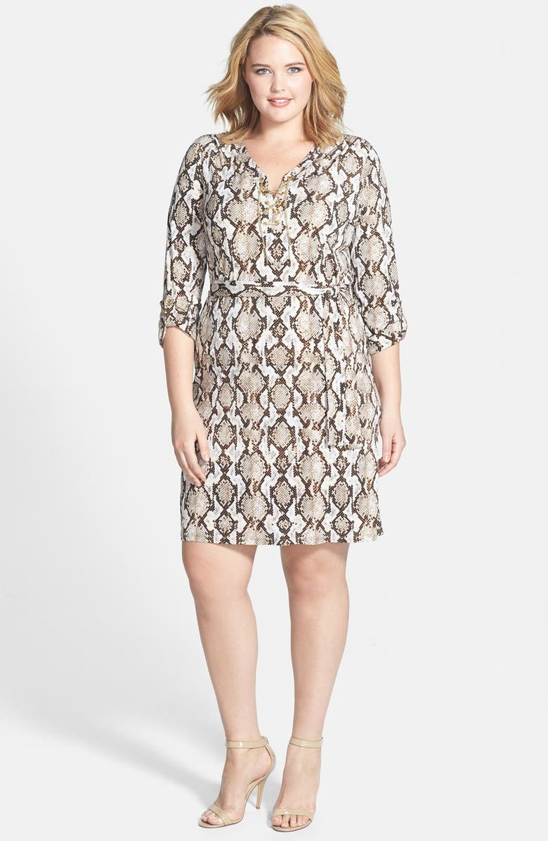 MICHAEL Michael Kors Chain Lace-Up Jersey Dress (Plus Size) | Nordstrom