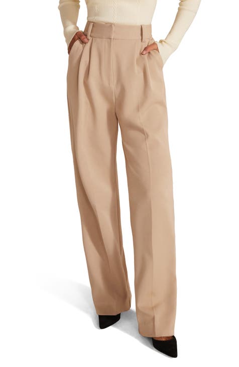 Brown linen high waisted pleated Women Dress Pants