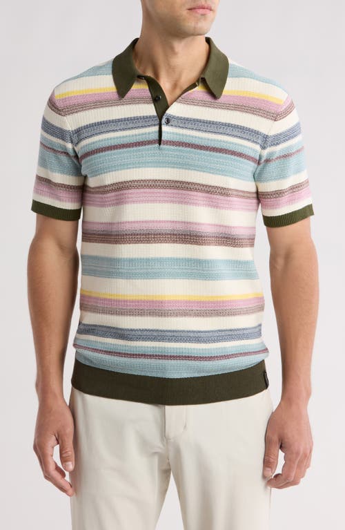 Shop Scotch & Soda Structured Knit Polo In Medium Beige Stripe