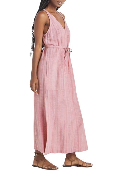 Loretta Dobby Stripe Linen Blend Maxi Dress