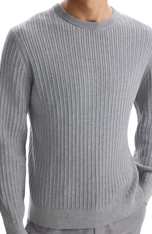 Shop Theory Riland Cabled Cotton Crewneck Sweater In Medium Grey Heather