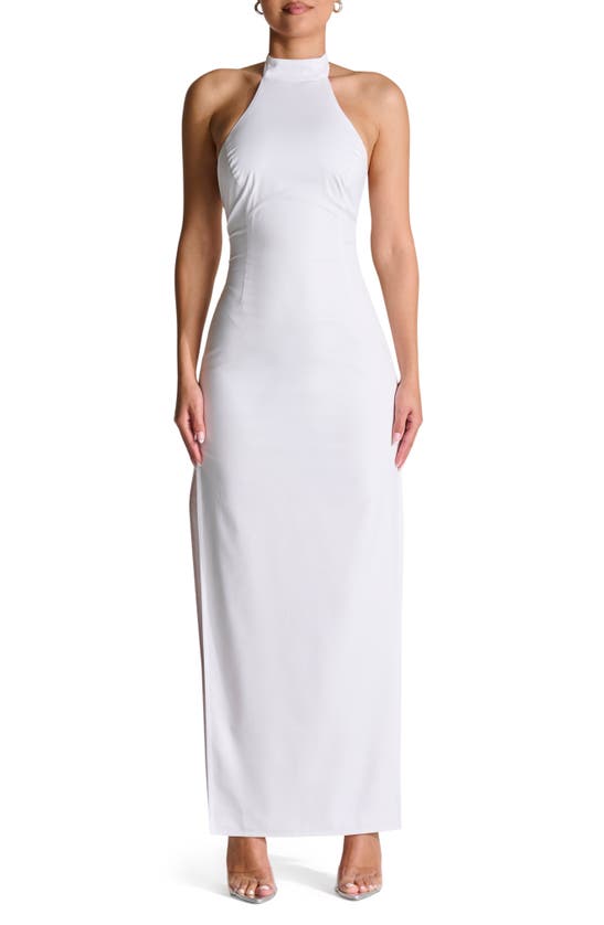 Shop Naked Wardrobe Halter Corset Side Slit Dress In White
