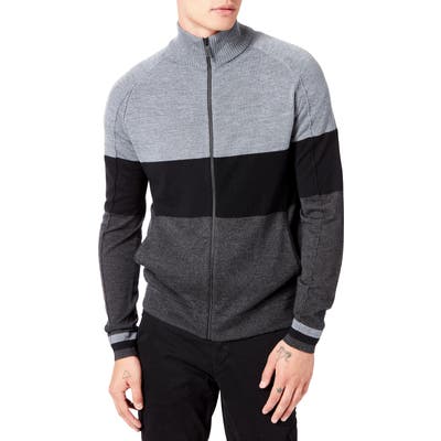 Good Man Brand Mvp Stripe Merino Wool Zip Sweater Cardigan, Grey