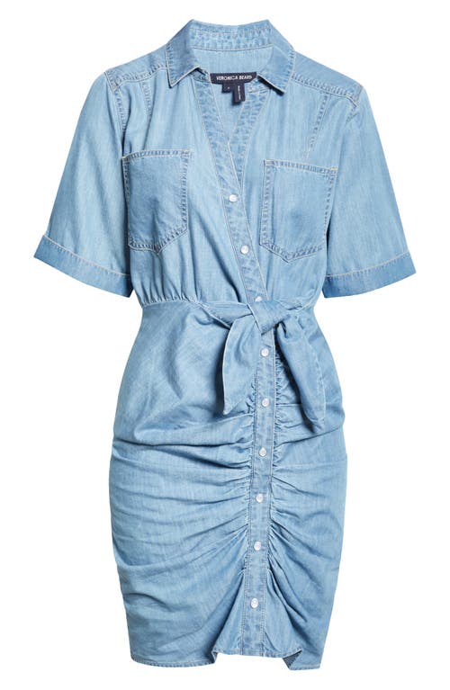 Shop Veronica Beard Hensley Ruched Detail Cotton Blend Shirtdress In Iceberg