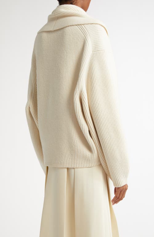 Totême Toteme Double Breasted Shawl Collar Wool Blend Rib Cardigan In Milk