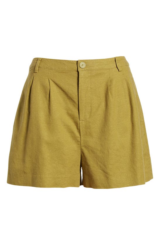 Shop Open Edit High Waist Linen Blend Shorts In Olive Eyes