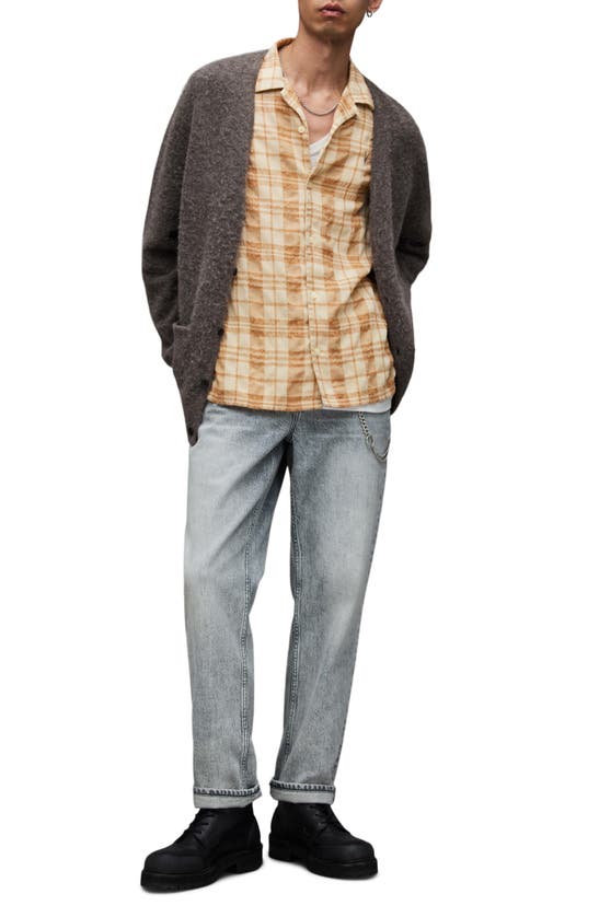 Allsaints Buddy Plaid Textured Camp Shirt In Faded Taupe