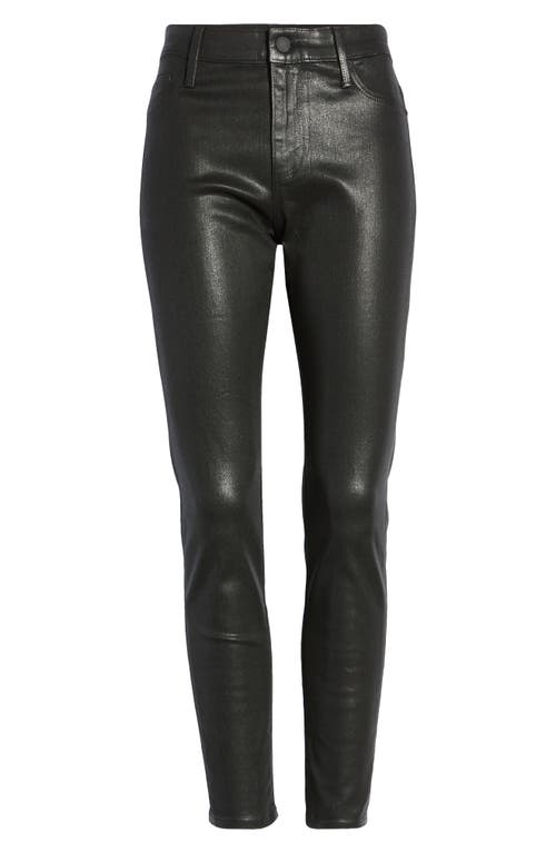 Ag The Farrah High Rise Ankle Skinny Leather Panel Denim Pants In Luminous Super Black