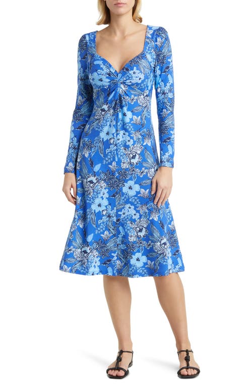 Lilly Pulitzer Claudia Floral Print Twist Front Long Sleeve Midi Dress in Alba Blue