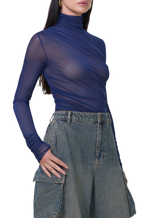 Afrm Martine Mesh Turtleneck Top In Bright Navy