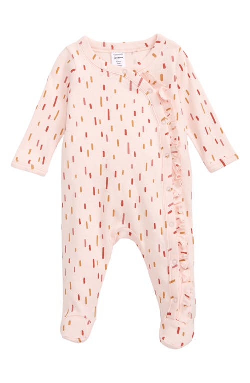 Nordstrom Print Cotton Ruffle Footie in Pink Lotus Confetti at Nordstrom, Size 9M