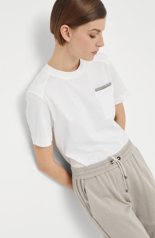 Shop Brunello Cucinelli Cotton Jersey T-shirt With Shiny Ribbed Detail In White