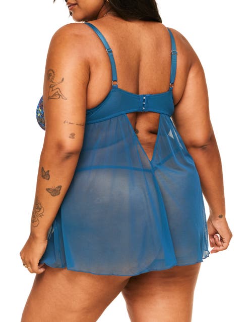 Adore Me Anatta Babydoll & G-string Set Lingerie In Floral Blue