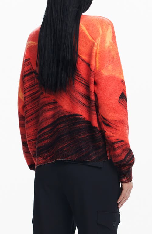Desigual Vaughn Abstract Print Crewneck Sweater In Orange