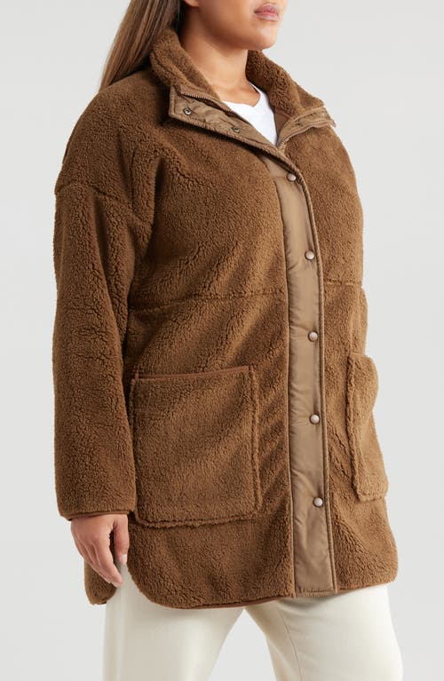 Shop Zella Faux Shearling Jacket In Brown Teak