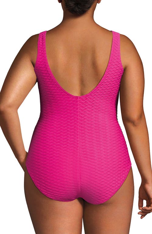 Shop Lands' End Plus Size Chlorine Resistant Texture High Leg Soft Cup Tugless One Piece Swimsuit In Prism Pink