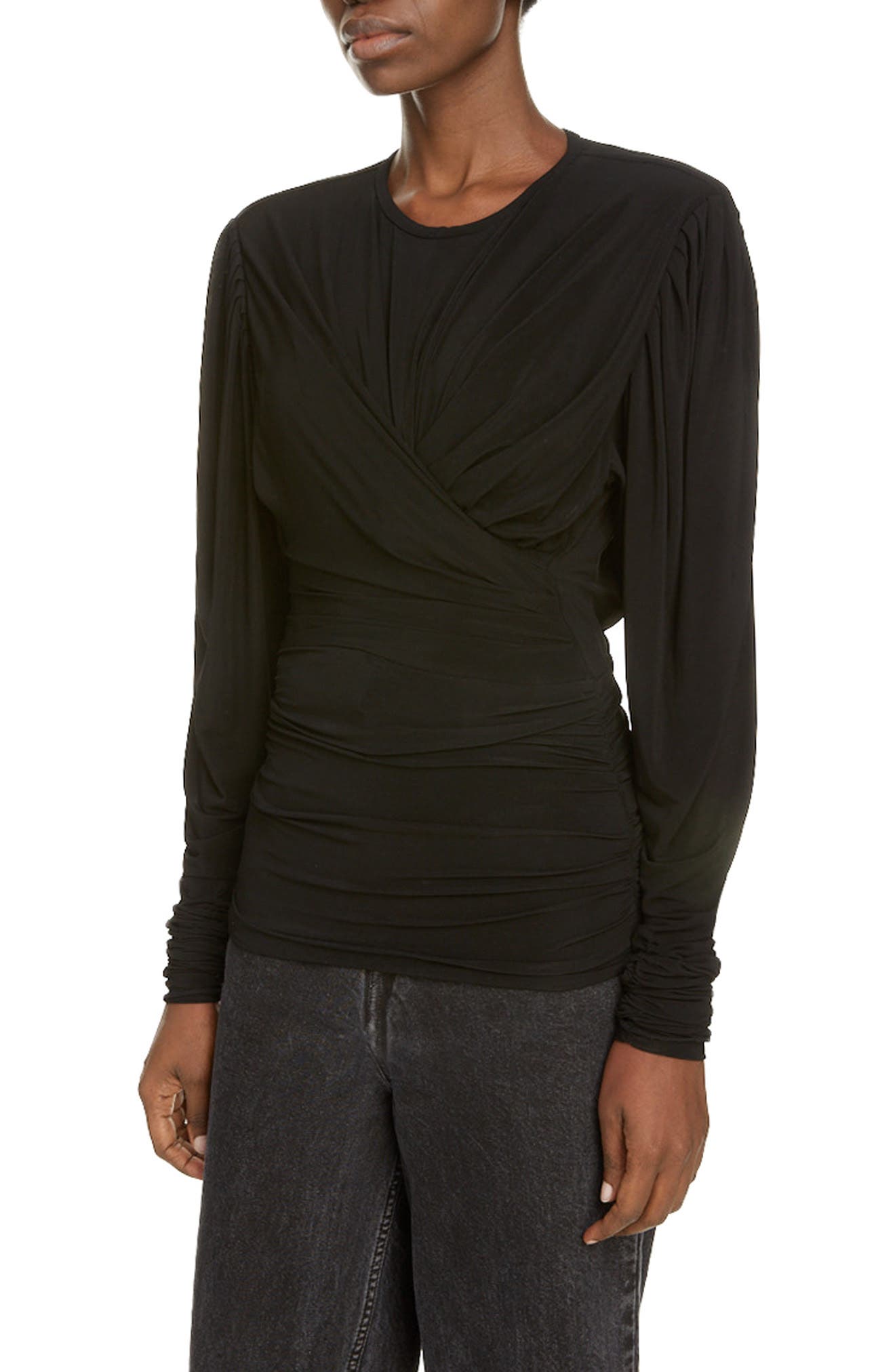 ISABEL MARANT RUCHED JERSEY DRAPE TOP,3613613104347