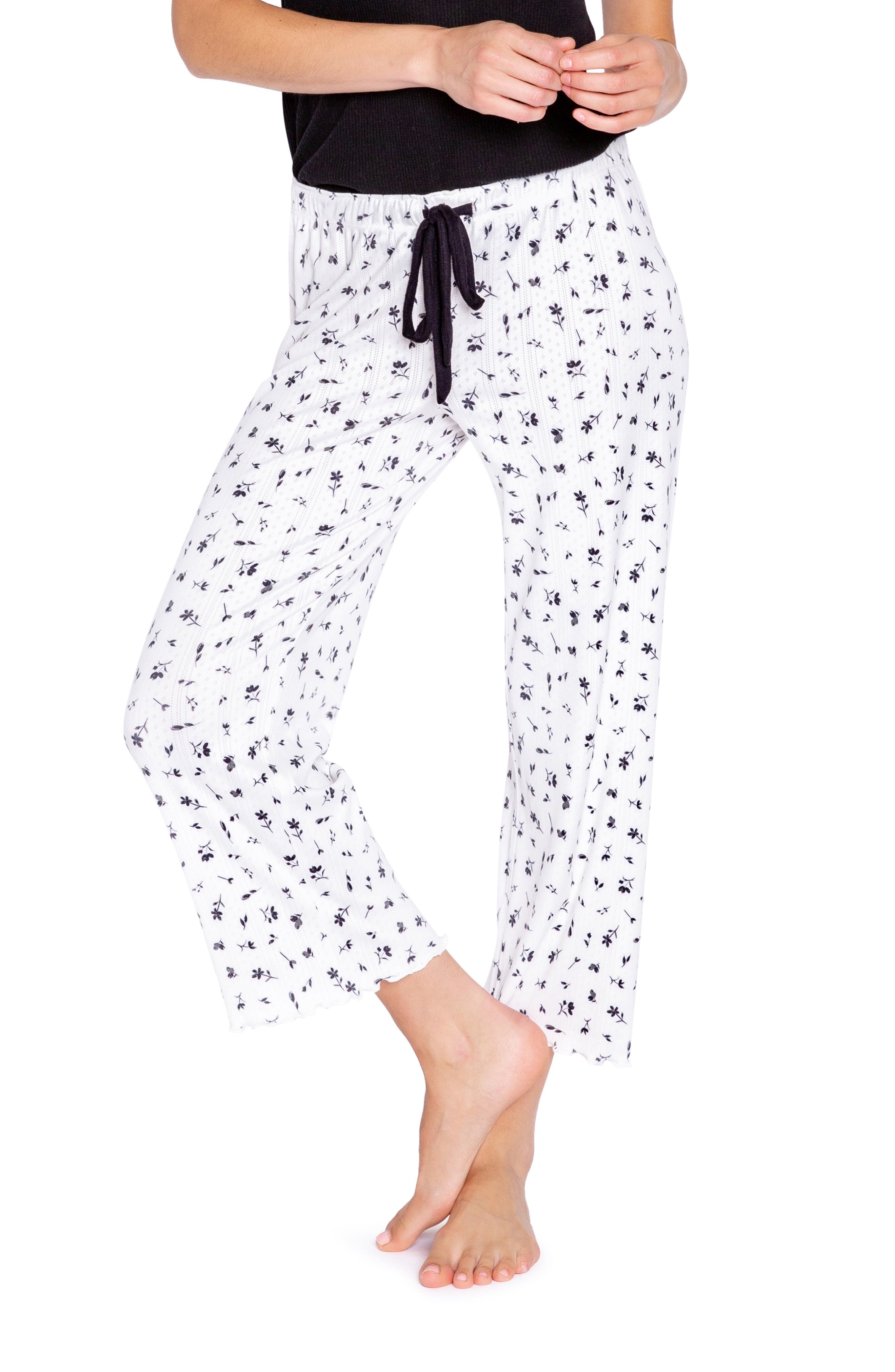 Ladies White & Vintage Floral Pyjama PJ Jogger Bottoms Trousers 8 10 12 14 16 18 