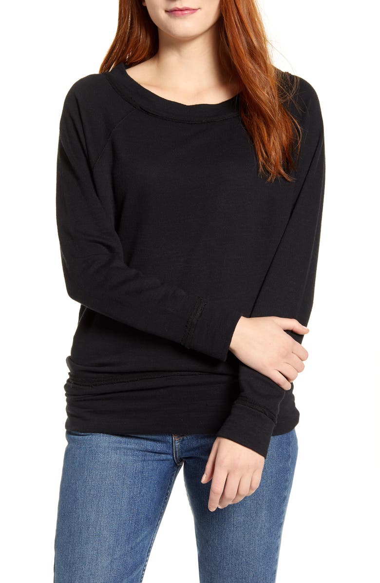 CASLON<SUP>®</SUP> Dolman Sleeve Cotton Blend Pullover, Main, color, BLACK