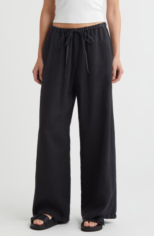 Shop Nation Ltd Lucia Tie Waist Linen Wide Leg Pants In Jet Black