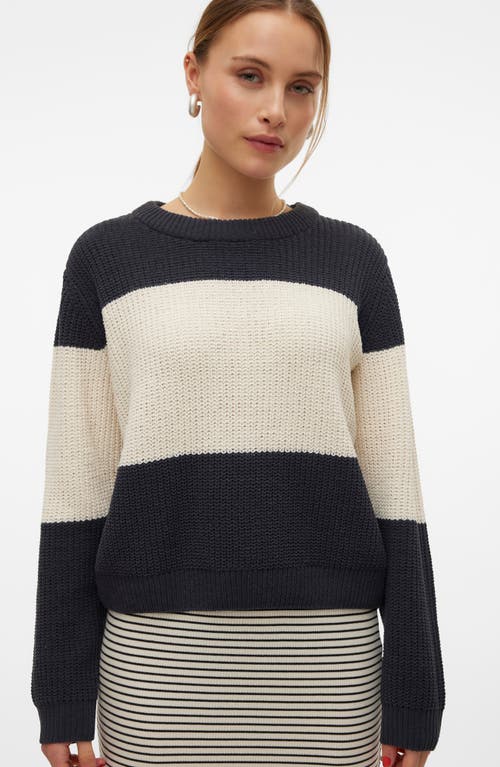 Vero Moda Magate Stripe Crewneck Sweater In Black Detail/birch