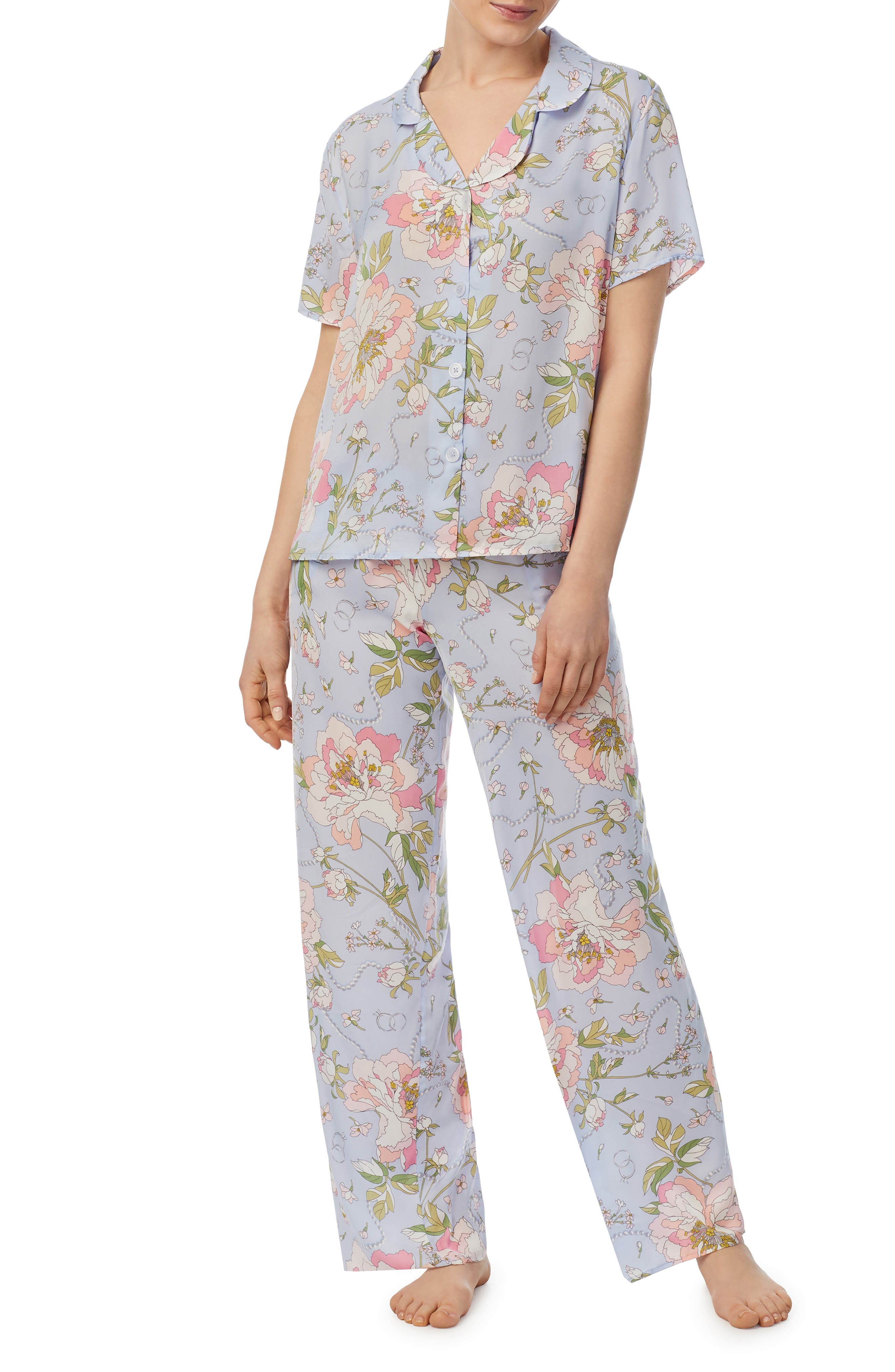 Room Service Pjs Print Pajamas in Blu/Flor