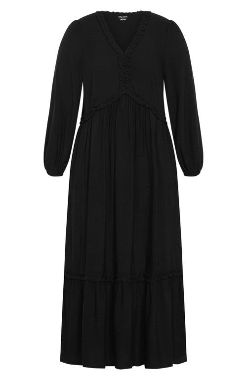 Shop City Chic Gaia Long Sleeve Tiered Maxi Dress In Black