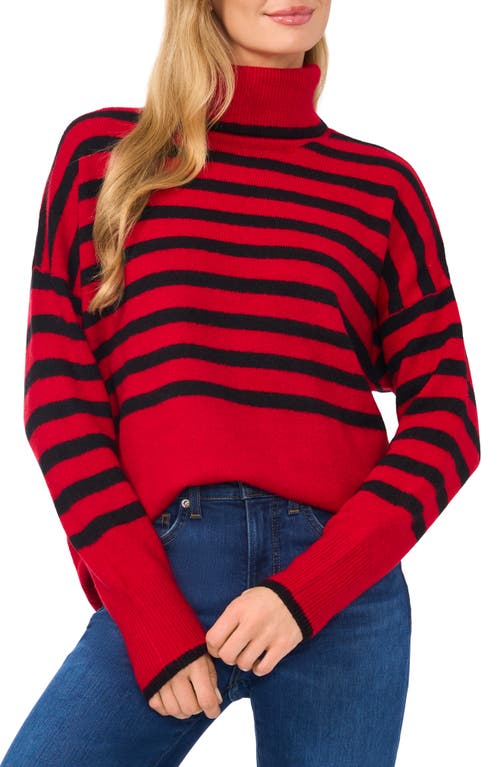 Shop Cece Stripe Turtleneck Sweater In Glamour Red