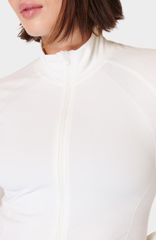 Shop Sweaty Betty Athlete Seamless Front Zip Jacket In Lily White