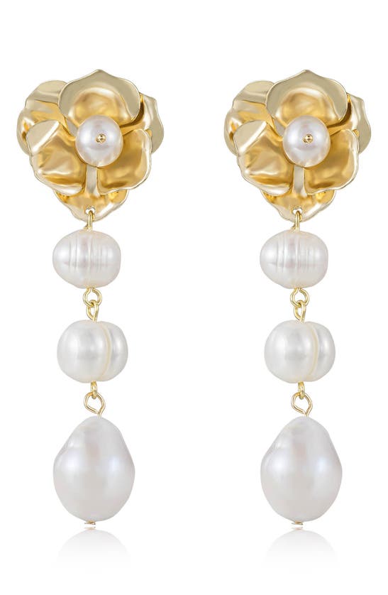 Shop Ettika Cultured Freshwater Pearl Drop Floral Earrings In Gold