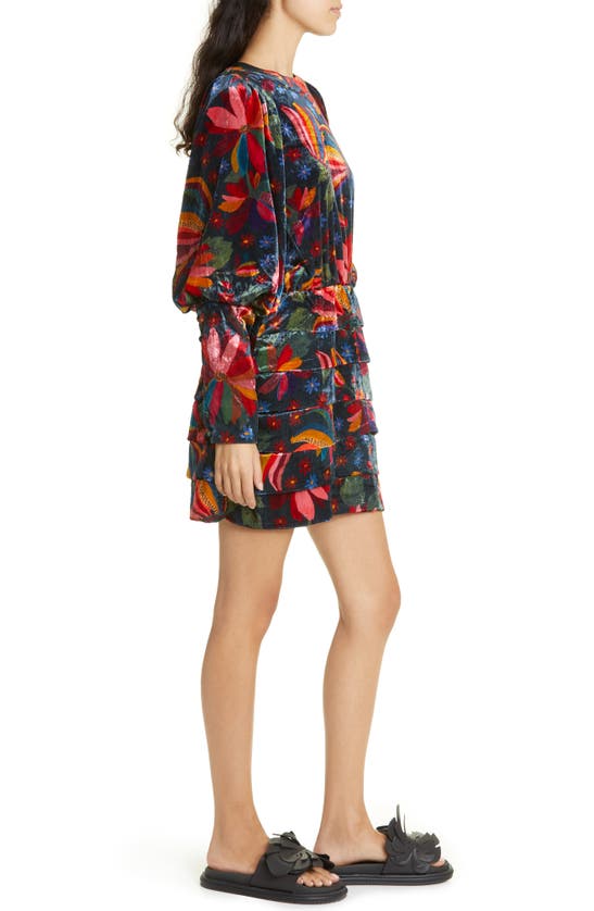 Farm Rio Banana Sky Long Sleeve Velvet Dress In Banana Sky Black