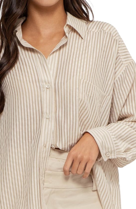 Shop Blu Pepper Long Sleeve Button Down Top In Light Khaki