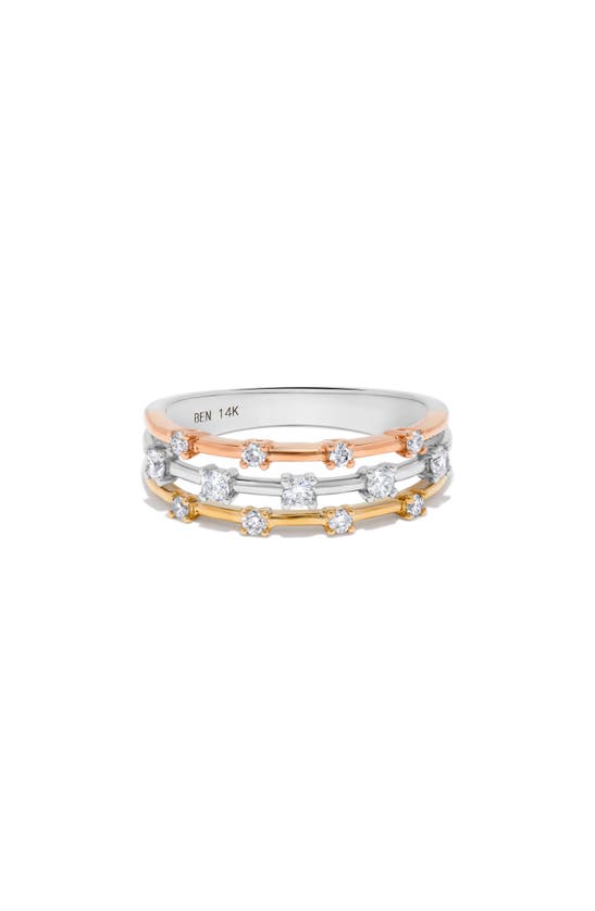 H.j. Namdar Tri-tone Diamond Multiband Ring In 14k Yellow - White - Rose Gold