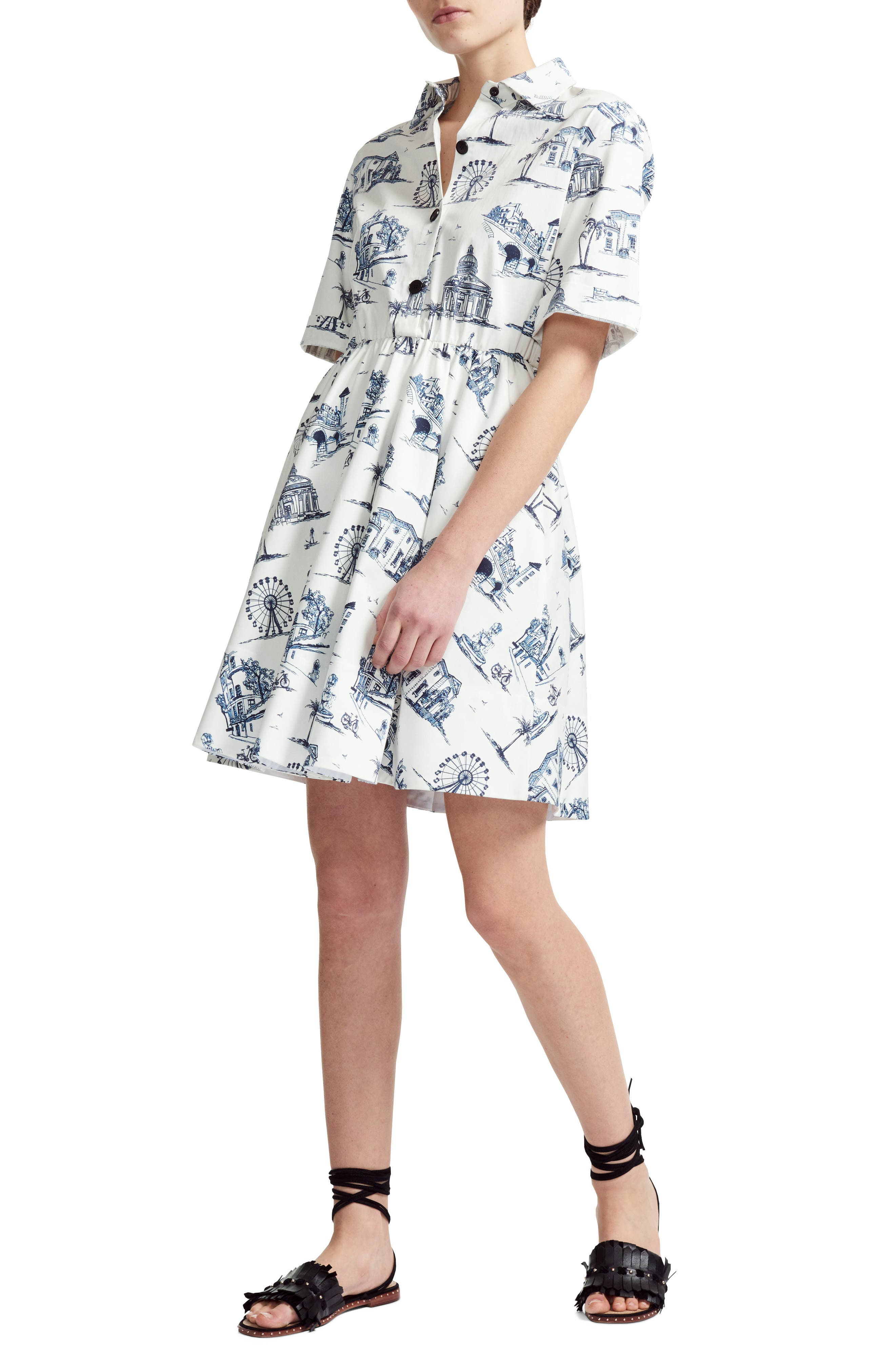 Maje Paris Under The Palm Trees Print Cotton Dress, White