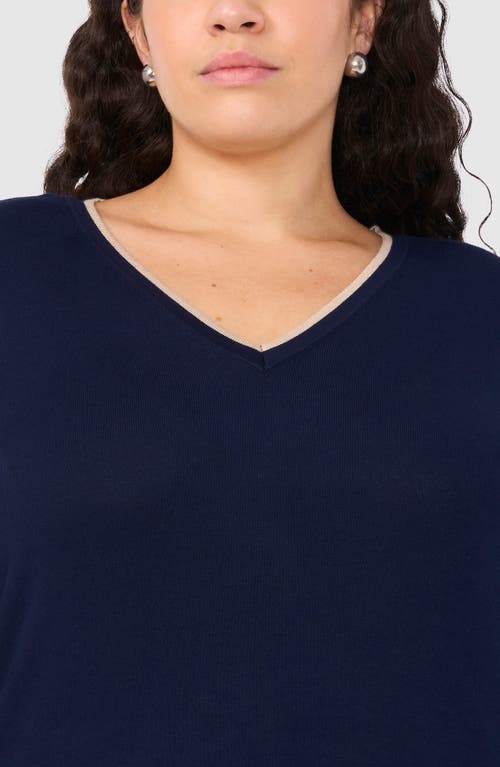 Shop Halogenr Halogen(r) Tipped Split Cuff V-neck Sweater In Classic Navy