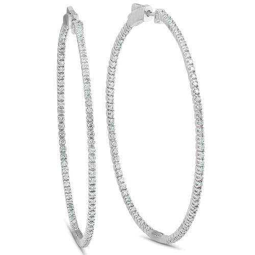 Bliss Diamond 1.20ct Diamond Inside Outside Skinny Hoops 14k Gold Lab Grown2" Tall In 14k White Gold