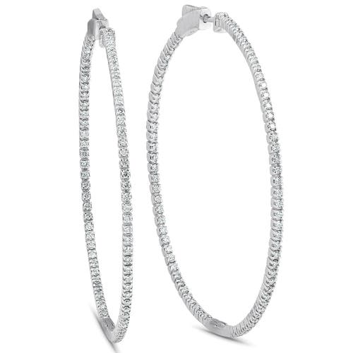 Shop Bliss Diamond 1.20ct Diamond Inside Outside Skinny Hoops 14k Gold Lab Grown2" Tall In 14k White Gold