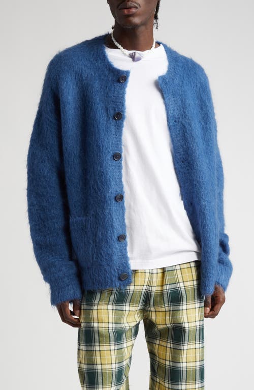 Brushed Crewneck Cardigan in Denim Blue