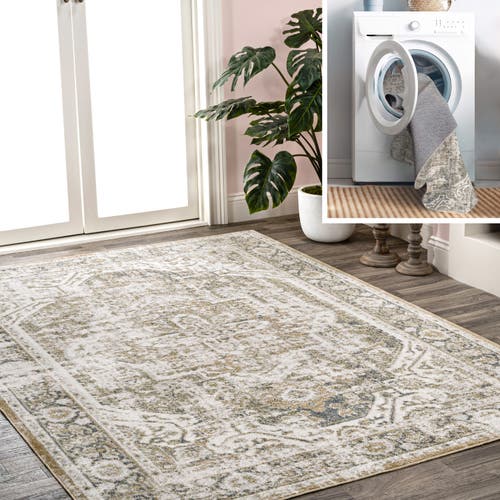 Jonathan Y Keesha Bold Distressed Medallion Low-pile Machine-washable Area Rug In Green/cream