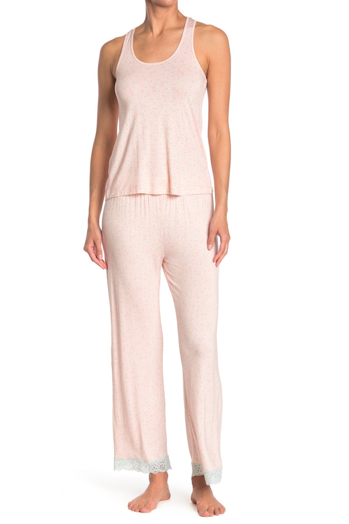 Honeydew Intimates Striped Lace Trim Tank & Pants 2-piece Pajama Set In Babypeachfl