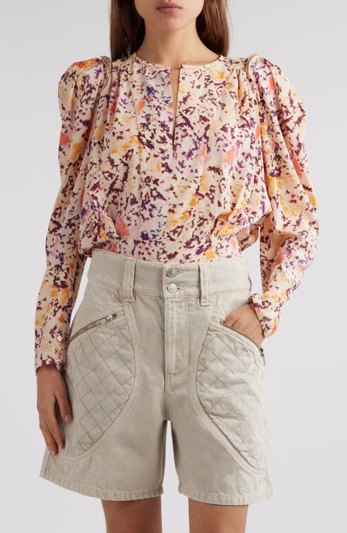 Isabel Marant Zarga Abstract Print Stretch Silk Top In Ecru/ Plum