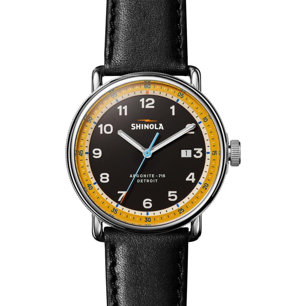 Shinola The Canfield Model C56 Leather Strap Watch, 43mm In Black
