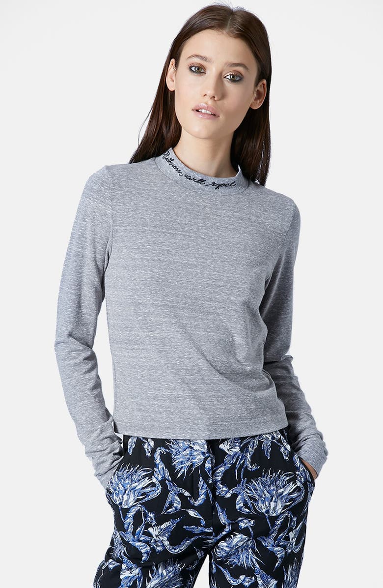 Topshop Unique Embroidered Mock Neck Jersey Sweater Nordstrom